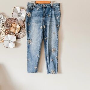 Melanie Lyne Ankle Jeans - Embroidered Floral - Medium Wash Denim - Size 10